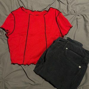 Handmade Red Crop Top with Black Lining